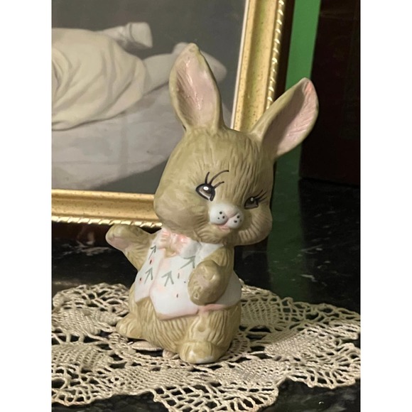 Vintage Brown Bunny wearing a Vest Brown Easter Bunny in Bow Tie - Picture 3 of 8